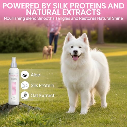BioSilk for Dogs Silk Therapy Detangling and Shine Protecting Spray, pH Balanced Leave-in Mist with Silk and Vitamins for Dematting, Paraben-Free, All Coats and Breeds, 8 Fl Oz - 2 Pack - size: 8 Fl Oz (Pack of 2)
