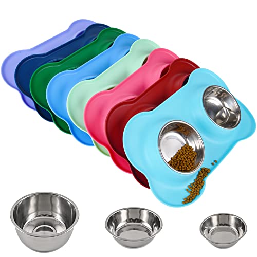 Dog Bowls 2 Stainless Steel Bowl for Pet Water and Food Feeder with Non Spill Skid Resistant Silicone Mat for Pets Puppy Small Medium Cats Dogs - color: Turquoise, size: 6½ oz ea