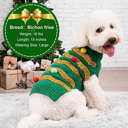 cyeollo Christmas Dog Sweater Pullover Turtleneck Glitter Holiday Pet Winter Clothes Knitted Sweaters for Small Dogs - color: Christmas, size: Large