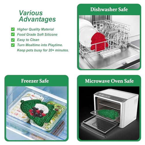 Lick Mat Slow Feeder 2PCS for Cats & Small Medium Dogs with Suction Cups,Freezer Safe,Fun Enrichment Toys for Anxiety Relief Boredom,Pets Bathing Grooming Training(Red+Green)