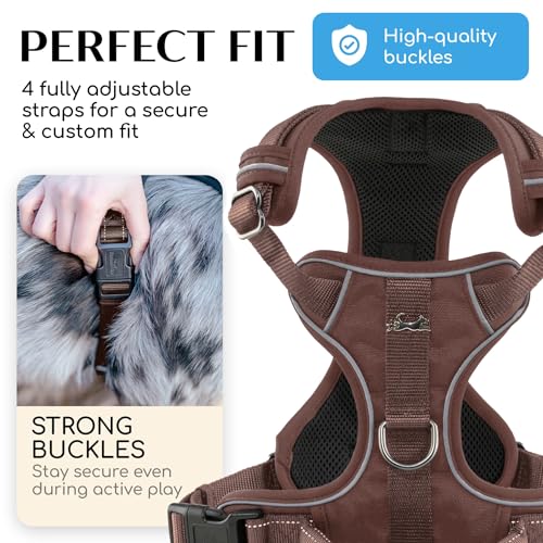 Freudentier No Pull Dog Harness with Handle – Soft Breathable Mesh Padding, Front & Back Clips, Adjustable & Reflective Front Range Harness for Small, Medium & Large Dogs (Chocolate, XS) - color: Chocolate, size: XS