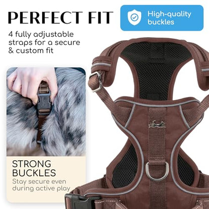 Freudentier No Pull Dog Harness with Handle – Soft Breathable Mesh Padding, Front & Back Clips, Adjustable & Reflective Front Range Harness for Small, Medium & Large Dogs (Chocolate, M) - color: Chocolate, size: M