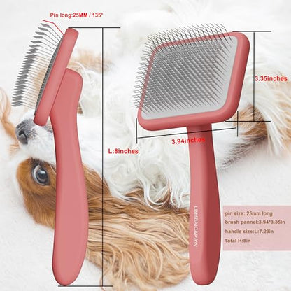 Dog Brushes for Poodle,Doodle,Goldendoodle,Labradoodle Coats Best Slicker Brush for Dogs Thick Long Curly Hair Shedding Detangles,Fluffy Grooming Fast Long Pin Slicker Brush Dematting.Wooden(Large) - color: Pink