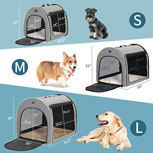 PETSFIT Foldable Dog Crate, Dog Travel Crate - 30 Inch Lightweight, Roomy, Easy to Set Up, Portable Pop Up Dog Carrier with Thick Mat, Sturdy Portable Dog Crate, Gray