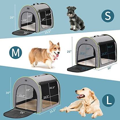 PETSFIT Foldable Dog Crate, Dog Travel Crate - 30 Inch Lightweight, Roomy, Easy to Set Up, Portable Pop Up Dog Carrier with Thick Mat, Sturdy Portable Dog Crate, Gray
