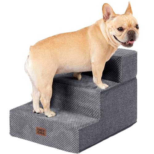 EHEYCIGA Dog Stairs for Small Dogs 13.5" H, 3-Step Dog Steps for Couch Sofa and Chair, Pet Steps for Medium Cats, Non-Slip Balanced Pet Ramp Indoor, Grey - color: Grey, size: Standard 15" x 18" x 13.5"
