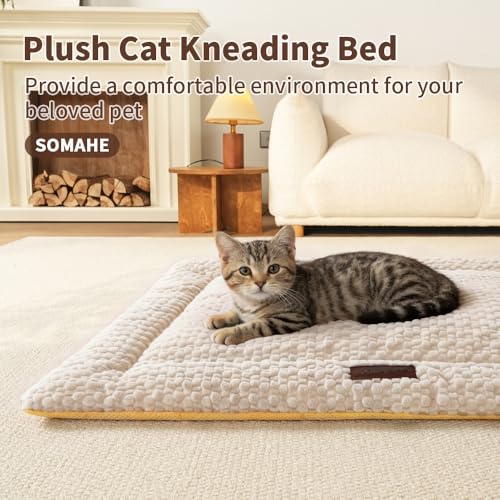 SOMAHE Cat & Dog Bed Mat, Soft Plush Flat Cat Bed with Non-Slip Bottom, 1.2" Thick All-Season Kneading Cushion, Machine Washable Pet Bed for Cats & Small Dogs 20×27Inch, Milk - color: Milk, size: 27"L x 20"W x 1.2"Th