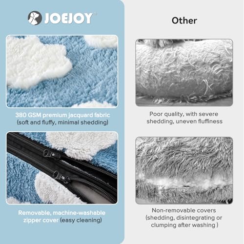 JOEJOY XL Dog Beds Large Sized Dog, Rectangle Washable Orthopedic Pet Bed with Removable Zipper Cover, Cute Soft Calming Puppy Pet Bed with Jacquard Shaggy Plush & Non Skid Bottom - color: Cozy Clouds Blue, size: XL (42"x36"x9")
