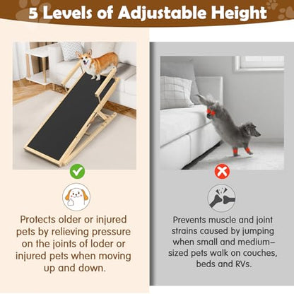 Dog Ramp for Bed and Couch 55" with Non-Slip Surface & Side Rails | 6 Adjustable Heights (19.7"-27.6"), 250 lb Capacity, Safe Mobility for Senior Large Dogs, Non-Slip Silicone Surface - size: 55.11"L*20.21"W*19.68"~27.55"H