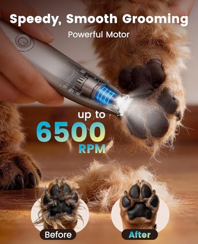 oneisall Dog Paw Trimmer with LED Light, 35dB Low Noise Paw Clippers for Dogs & Cats, 2-Speed 6500 RPM Cordless Rechargeable Trimmer with Curved Safety Blade for Between Toes & Sensitive Areas