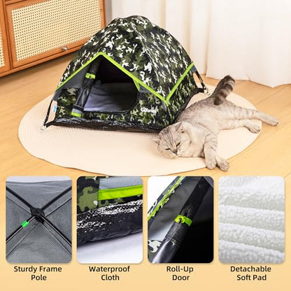 GDanes Camouflage Cat Tent, Portable Pet Cat House with Soft Pad, Cat Cave, Dog House for Small Medium Dogs and Rabbits - color: Green