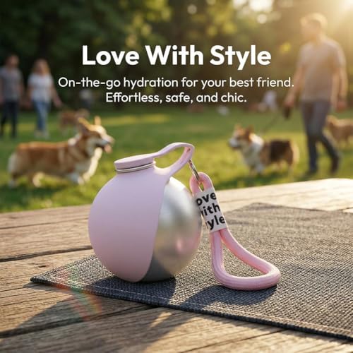 Dog Water Ball,Dog Water Bottle with Bowl,2-in-1 Portable Foldable DogWaterBottle,Leak-Proof,304 Stainless Steel Large-Capacity Cup with Foldable Silicone Bowl,Perfect for Travel - color: Pink