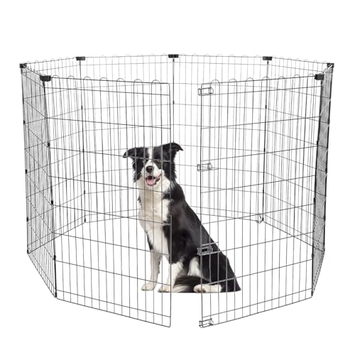 MUTTROS Foldable -42 inch Octagonal Metal Dog Playpen - 8-Panel Exercise Dog Fence, No Door, Indoor/Outdoor Dog Corral with Dog Pin for Large & Medium Dogs, Large Black - style: Without Door