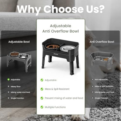 4-in-1 Elevated Slow Feeder Dog Bowls, 4 Height Adjustable Mess Proof Raised Dog Bowl Stand with No Spill Dog Water Bowl, Stainless Steel Dog Food Bowl & Slow Feeder for Large Medium Small Dogs Pets - color: Black, size: Water Bowl + Stainless Steel Bowl