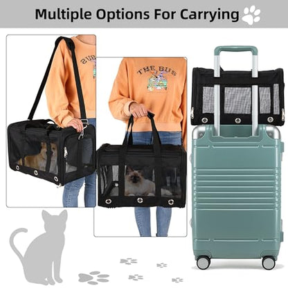 Soft Sided Cat/Dog Carrier，Collapsible Mesh Pets Travel Carriers for Pet/Puppy with Shoulder Strap & Removable Mat，Top Load Small Dogs/Cats Carry Bag Up to 25 Lbs（Black - L） - size: Black L