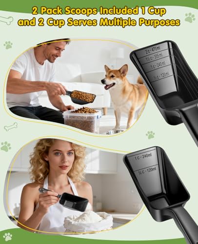 2 Pack Dog Food Scoop with 1 Cup and 2 Cup Capacity, Plastic Pet Food Measuring Scoops with Clear Measurement Lines for Dogs, Cats & More,Dishwasher safe (Black) - color: Black