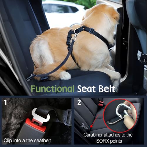 VavoPaw Dog Seat Belt, Heavy Duty Vest Dogs Car Harness with Adjustable Buckle Dog Seats Belt for Vehicle Nylon Pet Safety Seat Belts (L, Pink) - color: Light Pink, size: L (Chest: 22-32.3", Neck: 16.9-26")