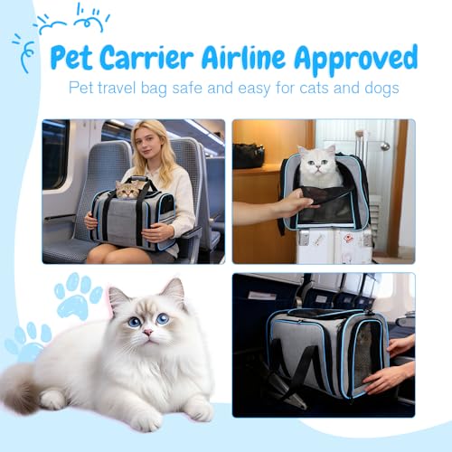 Double Expandable Cat Carrier,Airline Approved Soft-Sided Pet Travel Carrier for Small Dogs Cats under 15 lbs,Waterproof 600D Oxford Fabric with Washable Replacement Liner,Odor-Free & Claw-Proof(Blue) - color: Blue