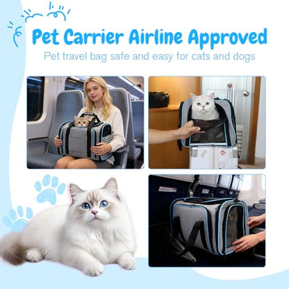 Double Expandable Cat Carrier,Airline Approved Soft-Sided Pet Travel Carrier for Small Dogs Cats under 15 lbs,Waterproof 600D Oxford Fabric with Washable Replacement Liner,Odor-Free & Claw-Proof(Blue) - color: Blue