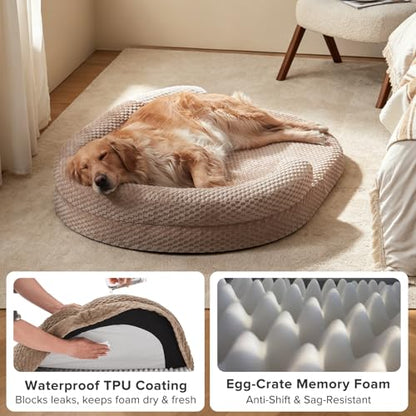 JOEJOY XL Orthopedic Dog Beds Large Sized Dog, Extra Large Washable Waterproof Oval Large Dog Bed with Removable Cover, Egg-Crate Foam Pet Bed with Bolster Sides & Non-Skid Bottom, Brown, 42''x32'' - color: Brown, size: XL(42"x 32"x 7")