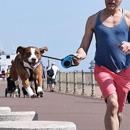 Retractable Dog Leash for Medium - Small Dogs and Cats 16.5FT Tangle Free, Heavy Duty Walking Leashes with Anti Slip Handle, Pause and Lock Strong Nylon Tape, Store Dog Leash Retractable(Blue) - color: Blue