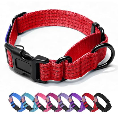 Martingale Dog Collar, Reflective No Pull Training Collar with Quick Release Buckle & USA Flag, Heavy-Duty Nylon, Adjustable for Small Medium Large Dogs (M,Red with Flag - color: Red with Flag, size: M (1" x 15.5"-19.5")