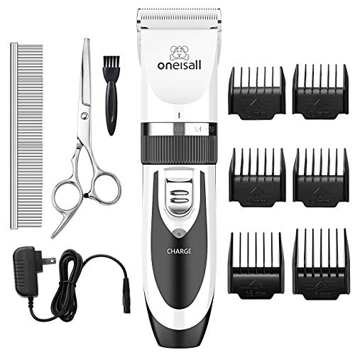 oneisall Dog Clipper Low Noise, Dog Grooming Kit with Rechargeable, Dog Shaver Cordless Electric Quiet Hair Clipper Set for Dog Cats Pets（White） - color: White
