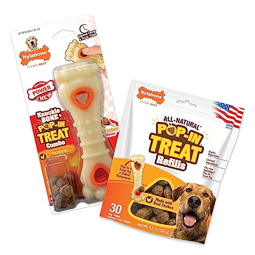 Nylabone Knuckle Bone Pop-in Treat Toy Power Chew Toy with 30 Refills, Interactive Treat Dispensing Enrichment Toys for Dogs, Long Lasting Chicken Flavor, Large Dogs - Up to 50 lbs, 2 Pack - size: Large