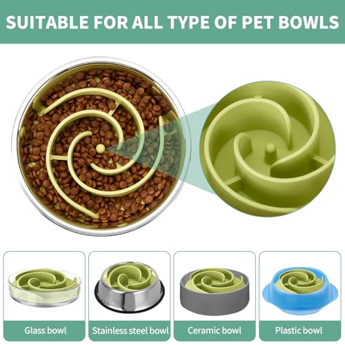 Slow Feeder Dog Bowls Insert, Animire Soft Silicone Slow Eating Dog Food Bowl for Small, Medium and Large Dogs, Compatible with Regular and Elevated Bowls - color: Green, size: M
