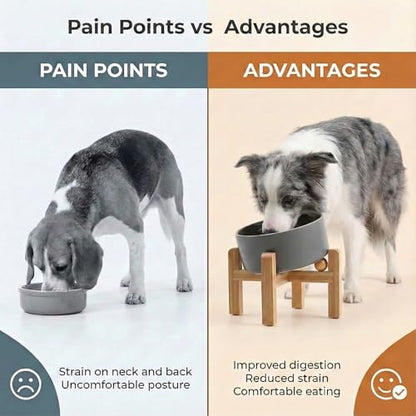 hjn Elevated Ceramic Dog Bowl 15°Slanted Raised Dog Bowl with Bamboo Stand for Small Medium Dogs and Cats, Pet Feeder -7.6-Cup (1800ml)-Gray - color: Misty Gray, size: 7.6Cup