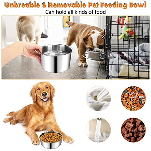 Dog Crate Water Bowl, 2 pcs Stainless Steel Large Dog Bowls 40oz & 60oz, Durable Anti-Spill Pet Metal Bowls for Cage Kennel Crate, Hanging Water/Food Bowl for Medium & Large Dogs - color: 2pack silver