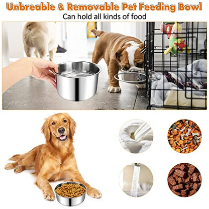 Dog Crate Water Bowl, 2 pcs Stainless Steel Large Dog Bowls 40oz & 60oz, Durable Anti-Spill Pet Metal Bowls for Cage Kennel Crate, Hanging Water/Food Bowl for Medium & Large Dogs - color: 2pack silver