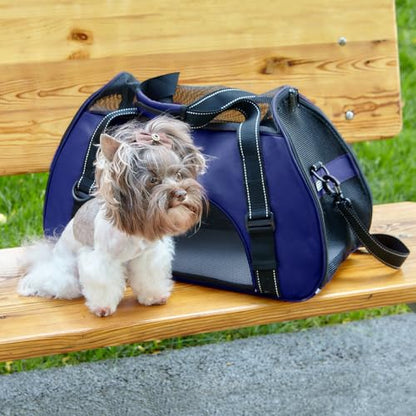 Dogline Carrier Bag Airline Approved Carrier for Dogs and Cats, Size M, Blue - color: Blue, size: H 13" x W 9" x L 21"