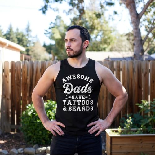 Mens Fitness Tank Awesome Dads Have Tattoos and Beards Tanktop Funny Fathers Day Shirt - size: Medium