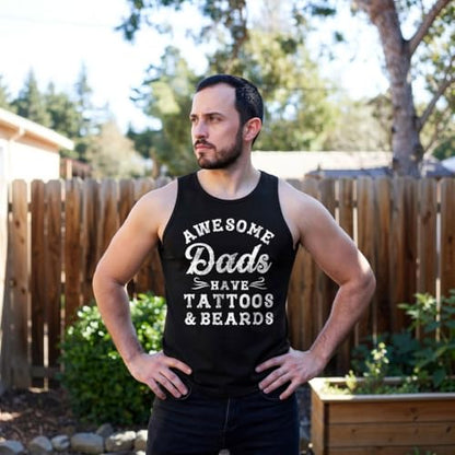 Mens Fitness Tank Awesome Dads Have Tattoos and Beards Tanktop Funny Fathers Day Shirt - size: Medium