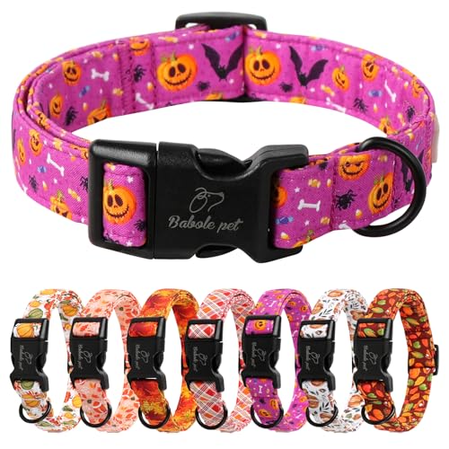 Halloween Dog Collar, Cute Pumpkin Bat Pattern Halloween Purple Puppy Collar, Soft Adjustable Cotton Dog Collars for Small Medium Large Boy&Girl Dogs XS - color: Purple Pumpkin Bat, size: XS
