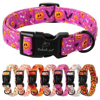 Halloween Dog Collar, Cute Pumpkin Bat Pattern Halloween Purple Puppy Collar, Soft Adjustable Cotton Dog Collars for Small Medium Large Boy&Girl Dogs XS - color: Purple Pumpkin Bat, size: XS