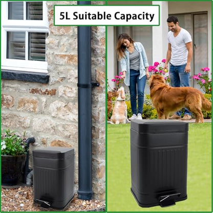 5L Dog Poop Trash Can with Lid for Outdoors，1.3 Gallon Trash Can with Activated Carbon Filter & Plastic Bags, Pet Waste Container，UP5L-BK-Fang