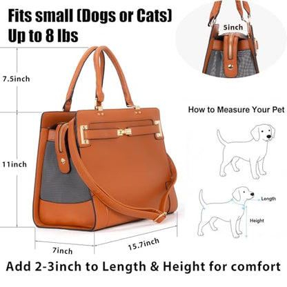 Fashion Pet Carrier Dog Cat Carrier Purse Soft-Sided Leather Handbag Pet Tote Bag for Small Dogs Puppy and Cats TSA Airline Approved (Brown) - color: Brown