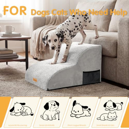 Topmart High Density Extended Foam Dog Ramp&Steps 2 Tiers,11.8" High,Non-Slip Dog Stairs,Soft Foam Pet Ladder with Removable Cover,Best for Injured,Older Cats,Pets with Joint Pain - color: Light Grey, size: 21.7*15.7*11.8