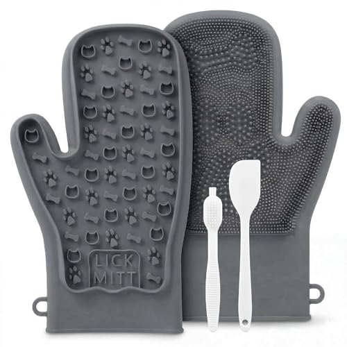 Lixy Pet LickMitt – Dual-Sided Calming & Grooming Mitt for Dogs and Cats – Human-Held Silicone Treat Mitt for Anxiety Relief, Bonding & Shedding – BPA-Free, Food-Grade, Easy Clean – Gray - color: Gray
