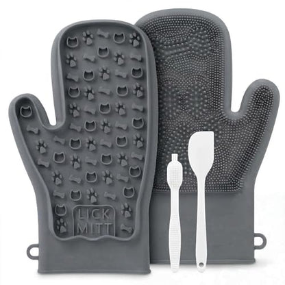 Lixy Pet LickMitt – Dual-Sided Calming & Grooming Mitt for Dogs and Cats – Human-Held Silicone Treat Mitt for Anxiety Relief, Bonding & Shedding – BPA-Free, Food-Grade, Easy Clean – Gray - color: Gray