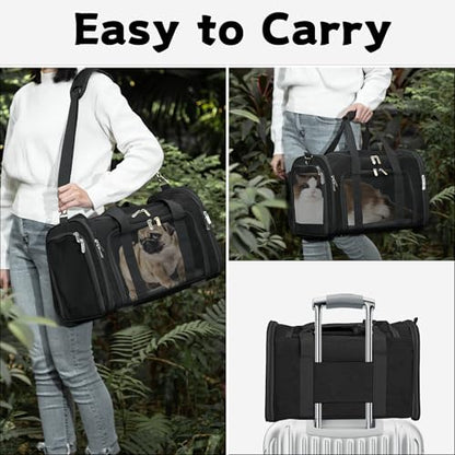 Soft-Sided Cat/Dog/Pet Carrier, Collapsible Pets Travel Carriers for Big Cats/Small Dogs with Shoulder Strap & Removable Mat, Mesh Puppy Carry Bag, Up to 25 Lbs(Black) - color: BLACK, size: 20"L x 13"W x 13"H