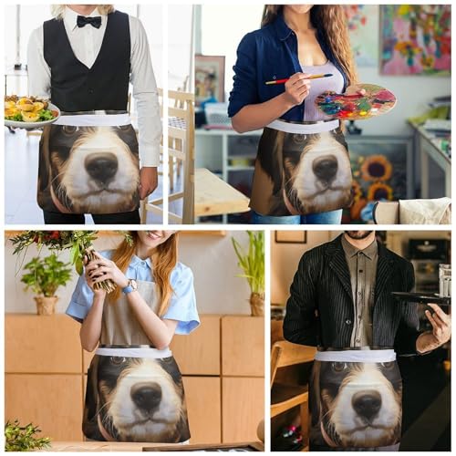 Apron for Men Women Adjustable Dog Training Printed Waterproof Apron Bib Apron with 3 Pockets Cooking Kitchen Aprons