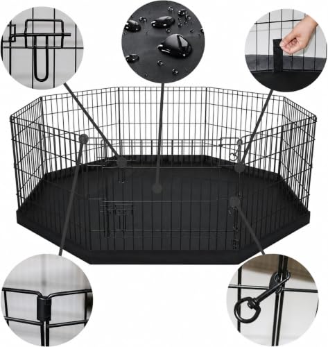 Dog Pen Pet Playpen Dog Fence Indoor Foldable Metal Wire Exercise Puppy Play Yard Pet Enclosure Indoor Outdoor 8 Panels 24 Inch with Bottom Pad/Top Cover (Black with Bottom pad) - style: Playpen + bottom pad