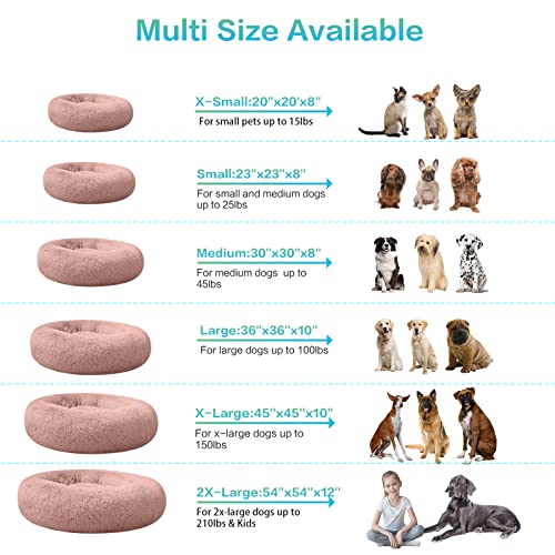 SAVFOX 20 inches Calming Donut Dog Bed - 3X Durable Plush Faux Fur, Machine Washable & Non-Slip, Fits up to 15 lbs, Pink - color: Pink, size: X-Small | 20"x20"