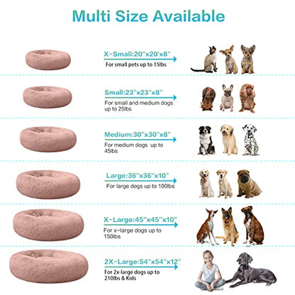 SAVFOX 30 inches Calming Donut Dog Bed - 3X Durable Plush Faux Fur, Machine Washable & Non-Slip, Fits up to 45 lbs, Pink - color: Pink, size: Medium | 30"x30"