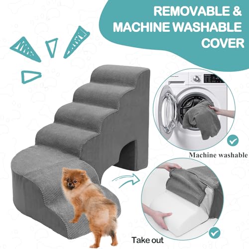 Dog Stairs for High Bed, Dogs Stairs for Small Dog, 6 Tiers Steps for Dogs to Get on Beds, 30 inches L Shape Pet Step Ramps for Old Cats, Injured Pets and Small Puppy