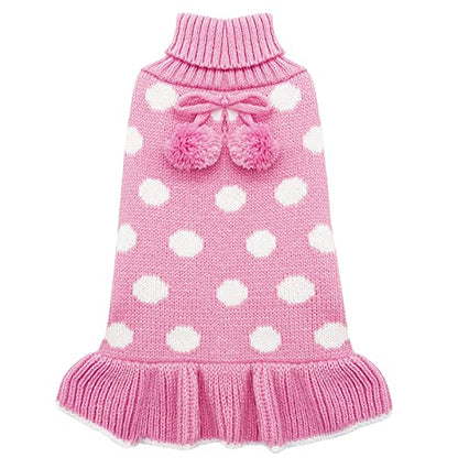 KYEESE Valentines Dog Sweater Dress, Warm Dog Sweaters for Small Dogs Girl Cats Dogs Clothes, Pullover Cozy Knit Pet Apparel with Leash Hole, Pink Dot, XS - color: 03# Polkadot (Pink), size: X-Small (2-3lbs)