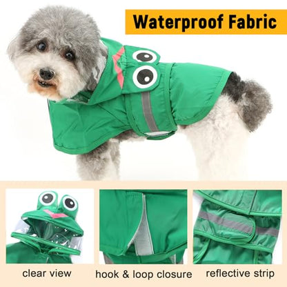 Zunea Waterproof Dog Raincoat with Hood for Small Dogs Reflective Puppy Rain Jacket Clothes with Leash Hole Funny Frog Pattern Pet Dog Poncho Slicker Costumes Chihuahua Doggie Rainwear Green M - color: green, size: M